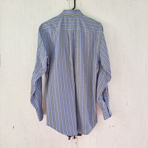 Peter Millar Blue Green Striped Button Down 100% Cotton Medium Long Sleeve Shirt - Picture 7 of 7